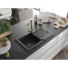 Mexen Pablo Granitspüle 1-Becken mit Abtropffläche und Küchenarmatur Duero, schwarz/gold metallic - 6510-75-671600-50-B