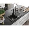Mexen Pablo 1-bowl granite sink with drainer and Duero kitchen faucet, black/gold metallic - 6510-75-671600-70