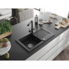 Mexen Pablo fregadero de granito de 1 compartimento con escurridor y grifo de cocina Duero, negro - 6510-77-671600-70