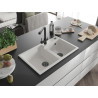 Mexen Tomas granit gootsteen met 2 compartimenten met keukenmengkraan Duero, wit - 6516-20-671600-70