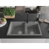 Mexen Tomas 2-Bowl Granite Sink with Duero Kitchen Mixer Tap, Grey - 6516-71-671600-70