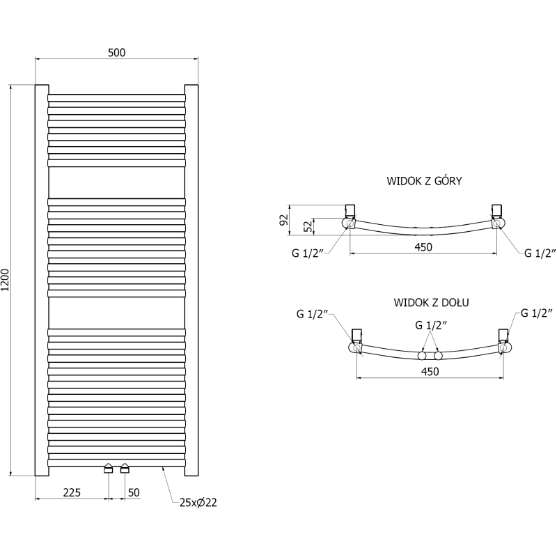 Mexen Ares bathroom radiator 1200 x 500 mm, 420 W, gold - W102-1200-500-00-50