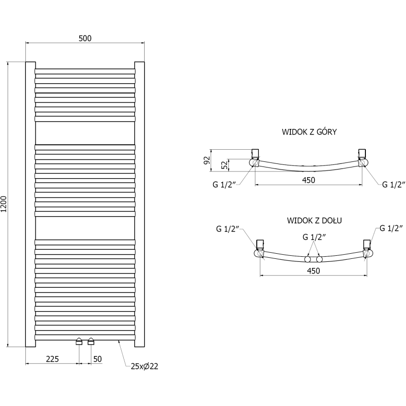 Mexen Ares handdukstork 1200 x 500 mm, 420 W, guld - W102-1200-500-00-50