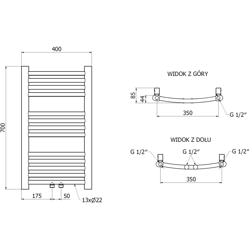 Mexen Ares kopalniški radiator 700 x 400 mm, 189 W, zlate barve - W102-0700-400-00-50