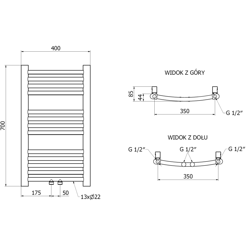Mexen Ares radiador de baño 700 x 400 mm, 189 W, dorado - W102-0700-400-00-50