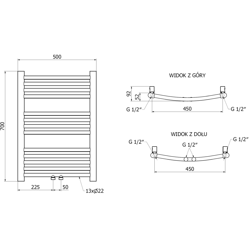 Mexen Ares bathroom radiator 700 x 500 mm, 226 W, gold - W102-0700-500-00-50