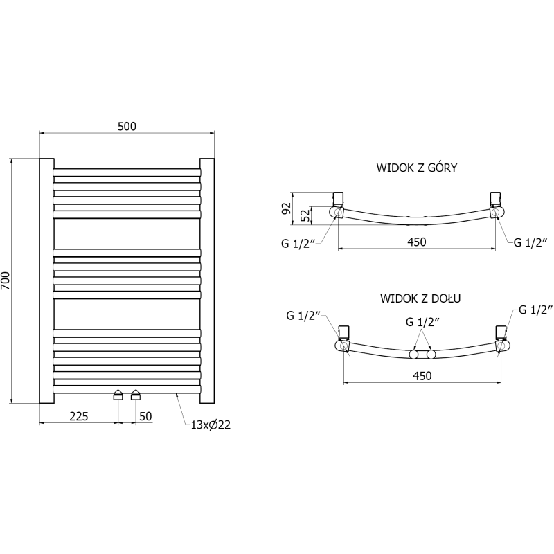 Mexen Ares καλοριφέρ μπάνιου 700 x 500 χιλ., 226 W, χρυσό - W102-0700-500-00-50