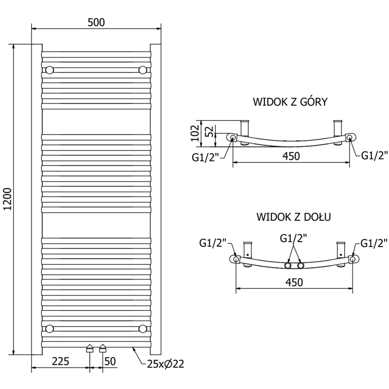 Mexen Ares Bathroom radiator 1200 x 600 mm, 490 W, gold - W102-1200-600-00-50