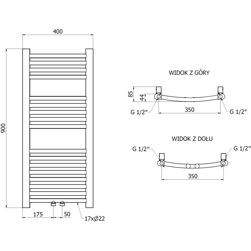 Mexen Ares grzejnik łazienkowy 900 x 400 mm, 246 W, złoty szczotkowany - W102-0900-400-00-55