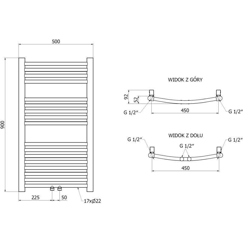 Mexen Ares Badezimmerheizkörper 900 x 500 mm, 294 W, golden - W102-0900-500-00-50