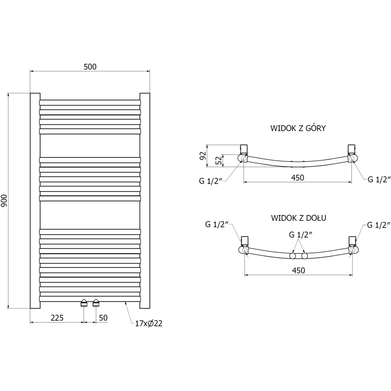 Mexen Ares καλοριφέρ μπάνιου 900 x 500 mm, 294 W, χρυσό - W102-0900-500-00-50