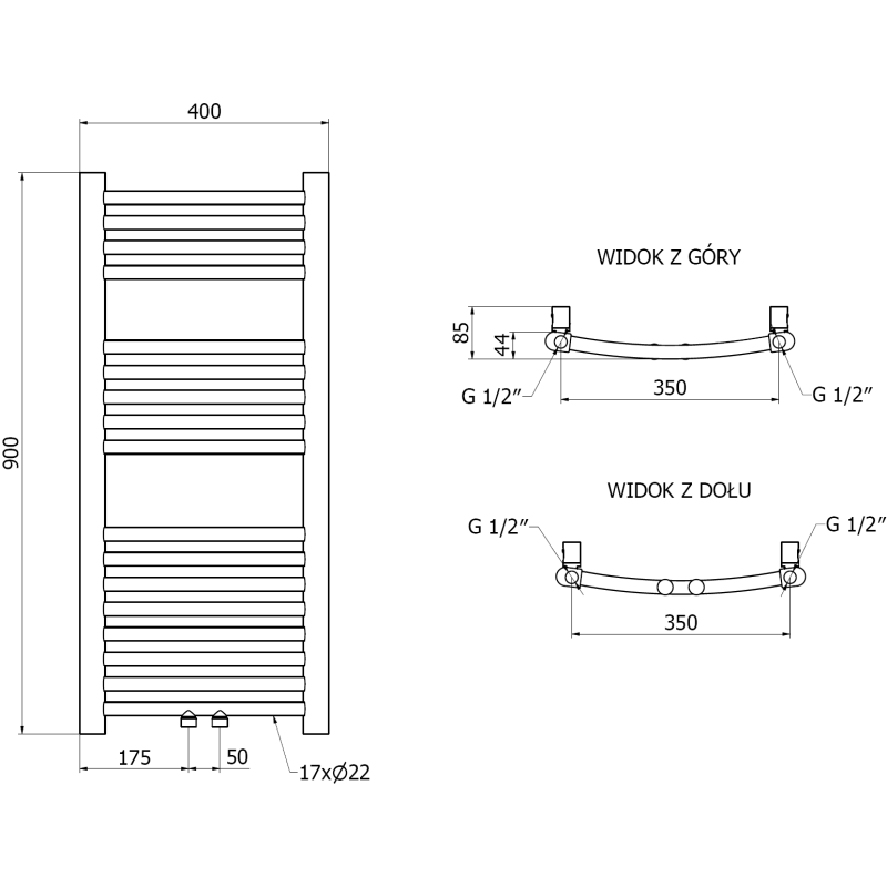 Mexen Ares bathroom radiator 900 x 400 mm, 246 W, gold - W102-0900-400-00-50