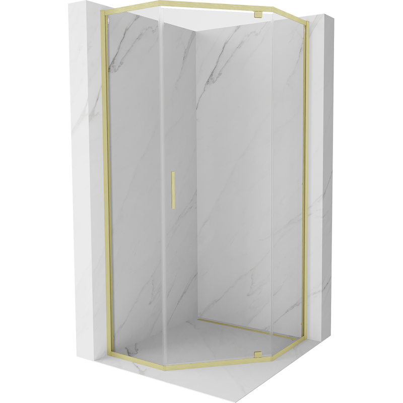 Mexen Exo-R kabina prysznicowa pięciokątna uchylna 100 x 100 cm, transparent, złota szczotkowana - 812-100-100-55-00