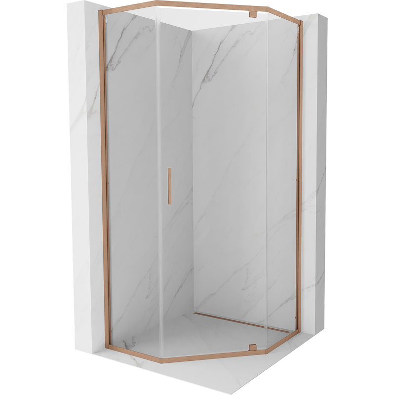 Mexen Exo-R kabina prysznicowa pięciokątna uchylna 80 x 80 cm, transparent, miedź szczotkowana - 812-080-080-65-00