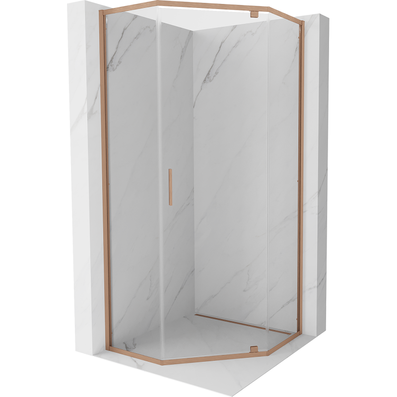 Mexen Exo-R kabina prysznicowa pięciokątna uchylna 90 x 90 cm, transparent, miedź szczotkowana - 812-090-090-65-00