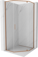 Mexen Exo-R kabina prysznicowa pięciokątna uchylna 100 x 100 cm, transparent, miedź szczotkowana - 812-100-100-65-00