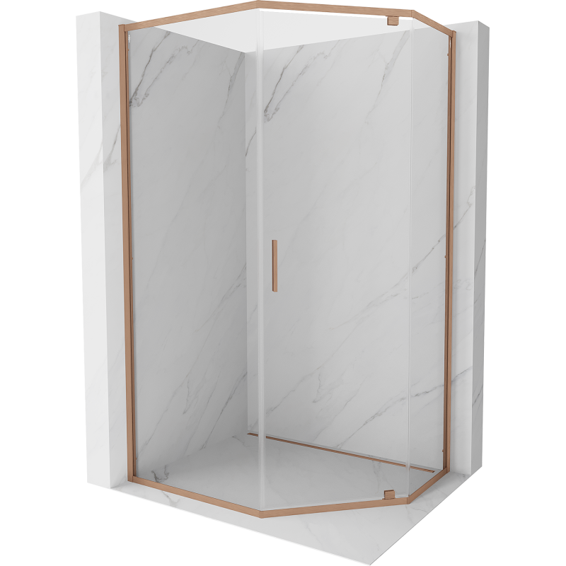 Mexen Exo-R kabina prysznicowa pięciokątna uchylna 100 x 90 cm, transparent, miedź szczotkowana - 812-100-090-65-00