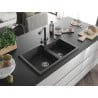 Mexen Tomas granite sink 2-bowl with Duero kitchen tap, black speckled - 6516-76-671600-76