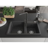 Mexen Tomas granit gootsteen 2-komorige met keukenmengkraan Duero, zwart gespikkeld - 6516-76-671600-76