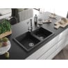 Mexen Tomas granite kitchen sink double-bowl with Duero kitchen tap, black - 6516-77-671600-00