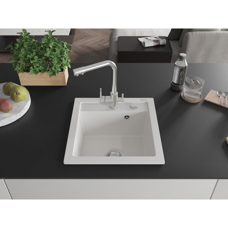 Mexen Vito fregadero de granito de 1 seno con grifo de cocina Duero, blanco - 6503-20-671600-00