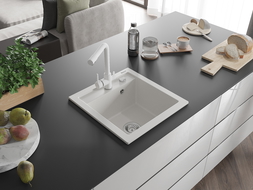 Mexen Vito fregadero de granito de 1 seno con grifo de cocina Duero, blanco - 6503-20-671600-20