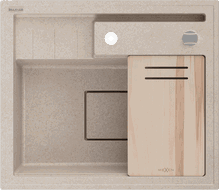 Mexen Agier zlewozmywak granitowy 1-komorowy z deską 600 x 520 mm, piaskowy, syfon chrom - 6524601000-29