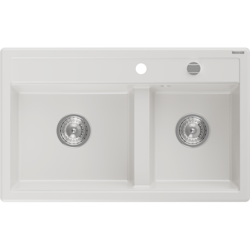 Mexen Triton zlewozmywak granitowy 2-komorowy z deską 800 x 495 mm, biały, syfon chrom - 6531802000-20