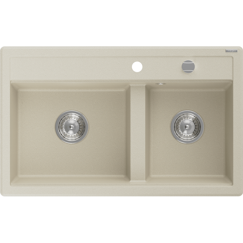 Mexen Triton zlewozmywak granitowy 2-komorowy z deską 800 x 495 mm, beżowy, syfon chrom - 6531802000-69