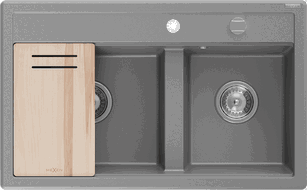 Mexen Triton zlewozmywak granitowy 2-komorowy z deską 800 x 495 mm, szary, syfon chrom - 6531802000-71