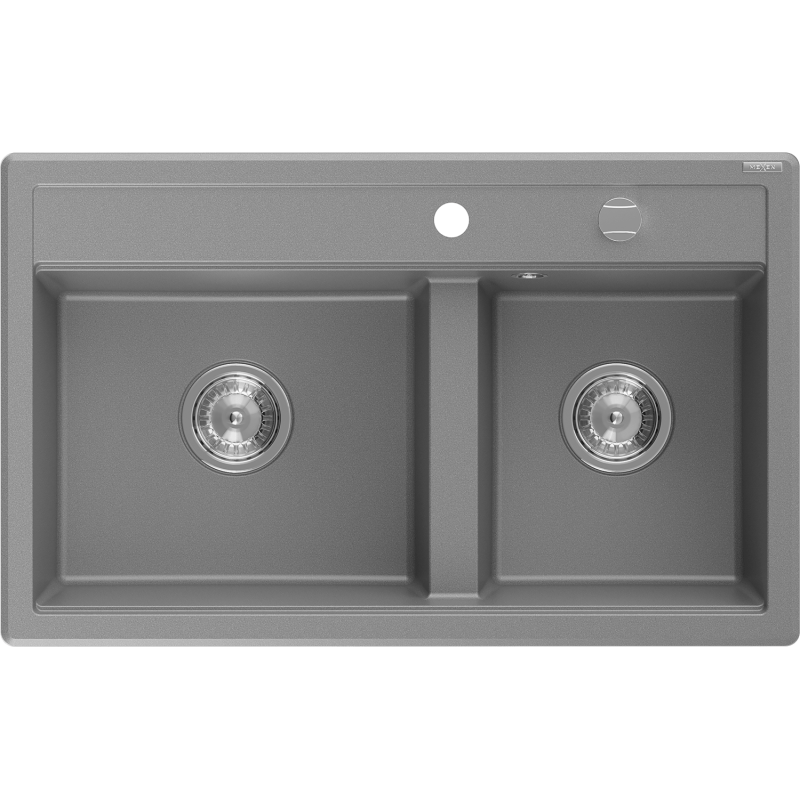 Mexen Triton zlewozmywak granitowy 2-komorowy z deską 800 x 495 mm, szary, syfon chrom - 6531802000-71