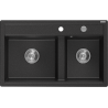 Mexen Triton zlewozmywak granitowy 2-komorowy z deską 800 x 495 mm, czarny/srebrny metalik, syfon chrom - 6531802000-73