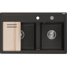 Mexen Triton zlewozmywak granitowy 2-komorowy z deską 800 x 495 mm, czarny/złoty metalik, syfon chrom - 6531802000-75