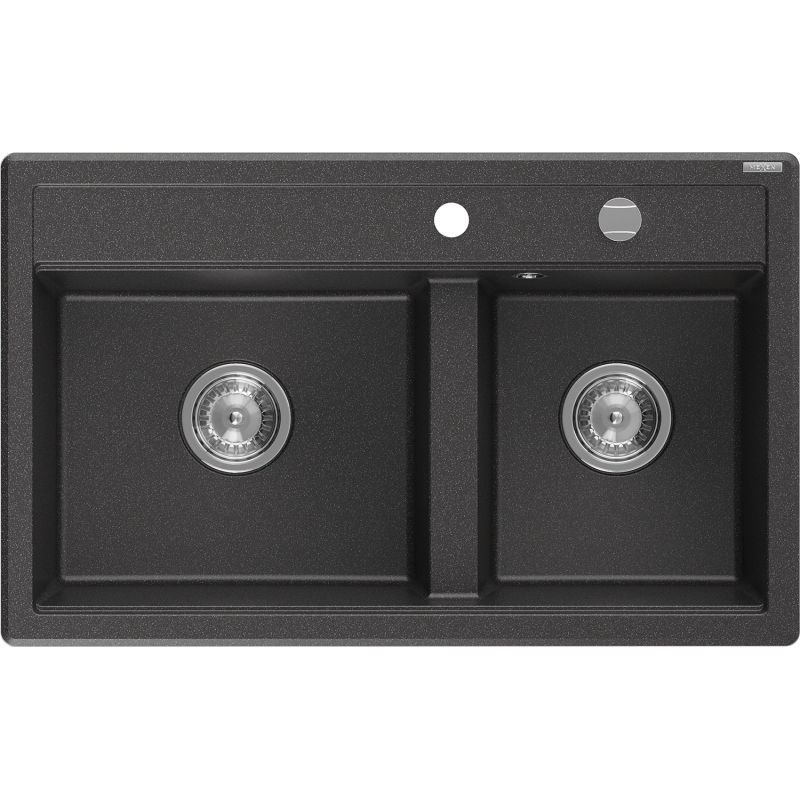Mexen Triton zlewozmywak granitowy 2-komorowy z deską 800 x 495 mm, czarny nakrapiany, syfon chrom - 6531802000-76