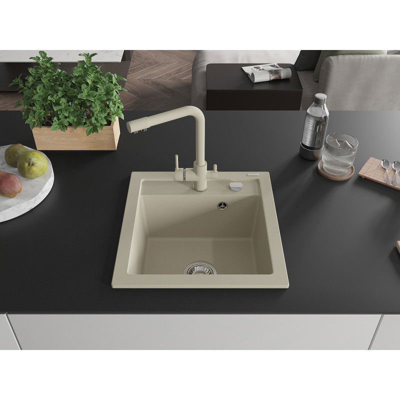 Mexen Vito fregadero de granito de 1 cubeta con grifo de cocina Duero, beige - 6503-69-671600-69
