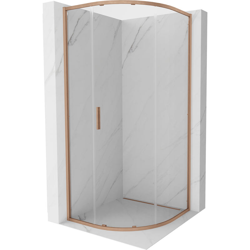 Mexen Exo-S kabina prysznicowa półokrągła rozsuwana 70 x 70 cm, transparent, miedź szczotkowana - 8131-070-070-65-00