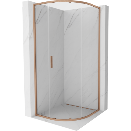 Mexen Exo-S kabina prysznicowa półokrągła rozsuwana 90 x 90 cm, transparent, miedź szczotkowana - 8131-090-090-65-00