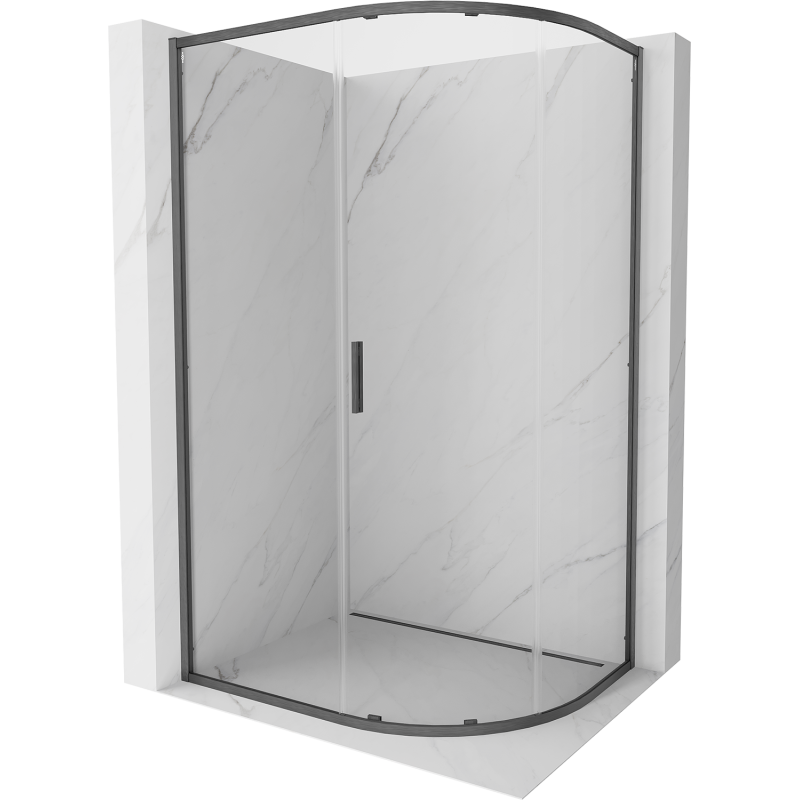 Mexen Exo-S kabina prysznicowa półokrągła rozsuwana 90 x 80 cm, transparent, gun gray szczotkowany - 8131-090-080-66-00