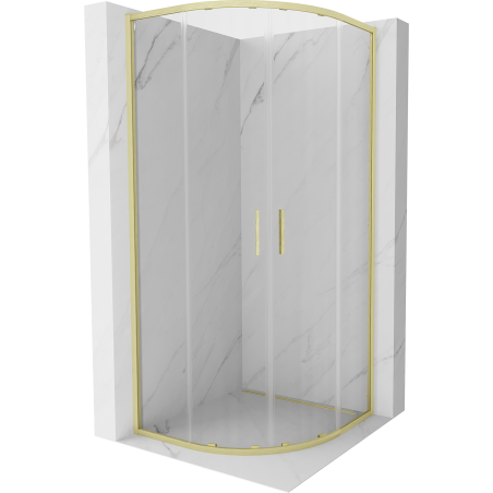 Mexen Exo-S Duo kabina prysznicowa półokrągła rozsuwana 80 x 80 cm, transparent, złota szczotkowana - 8132-080-080-55-00