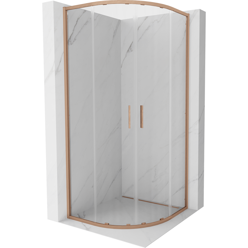 Mexen Exo-S Duo kabina prysznicowa półokrągła rozsuwana 80 x 80 cm, transparent, miedź szczotkowana - 8132-080-080-65-00
