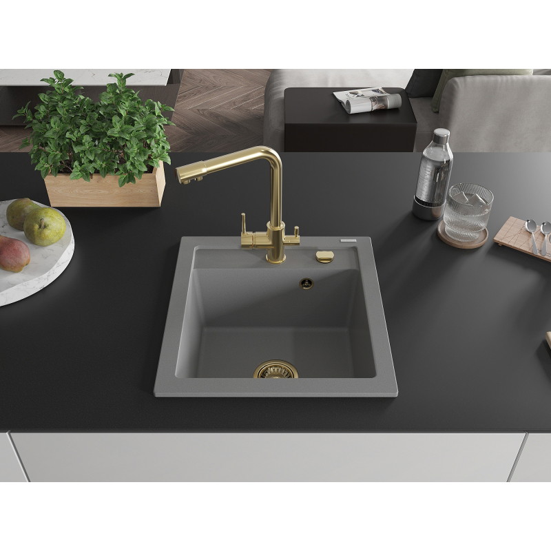 Mexen Vito Granitspüle 1-becken mit Küchenarmatur Duero, grau - 6503-71-671600-50