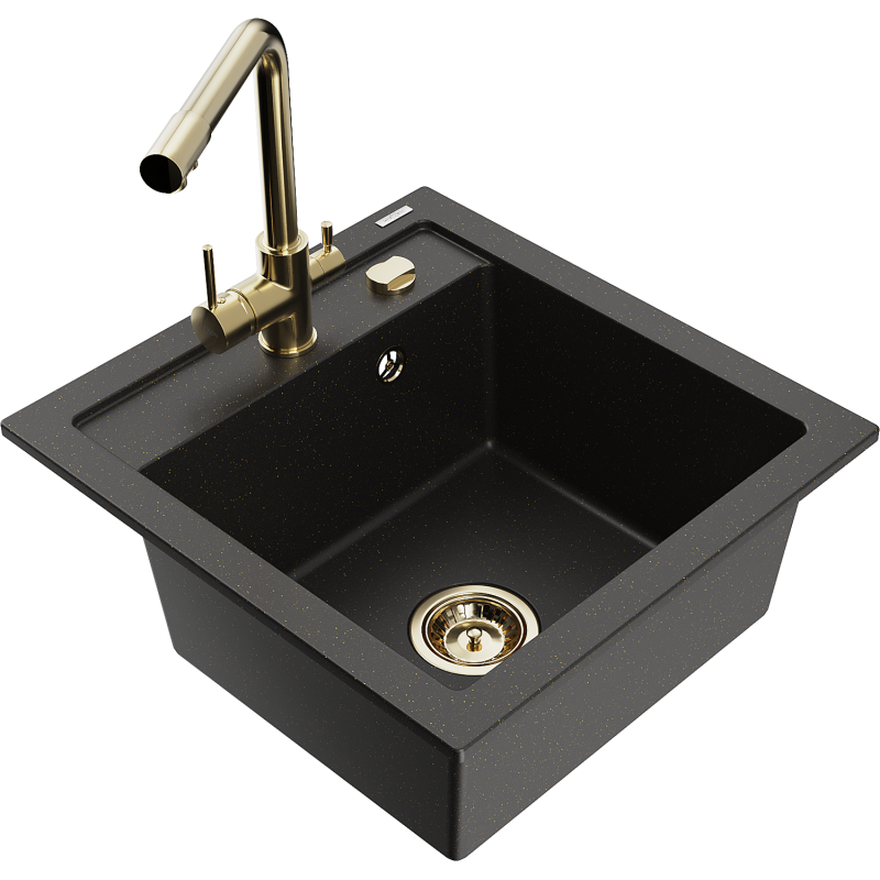 Mexen Vito granit diskho 1-fack med köksblandare Duero, svart/guld metallic - 6503-75-671600-50