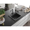 Mexen Vito granite kitchen sink 1-bowl with Duero kitchen tap, black flecked - 6503-76-671600-70-B