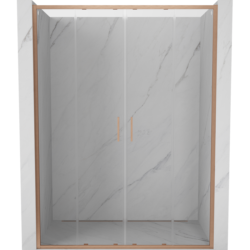 Mexen Exo-S Duo drzwi prysznicowe podwójne rozsuwane 150 cm, transparent, miedź szczotkowana - 8152-150-000-65-00