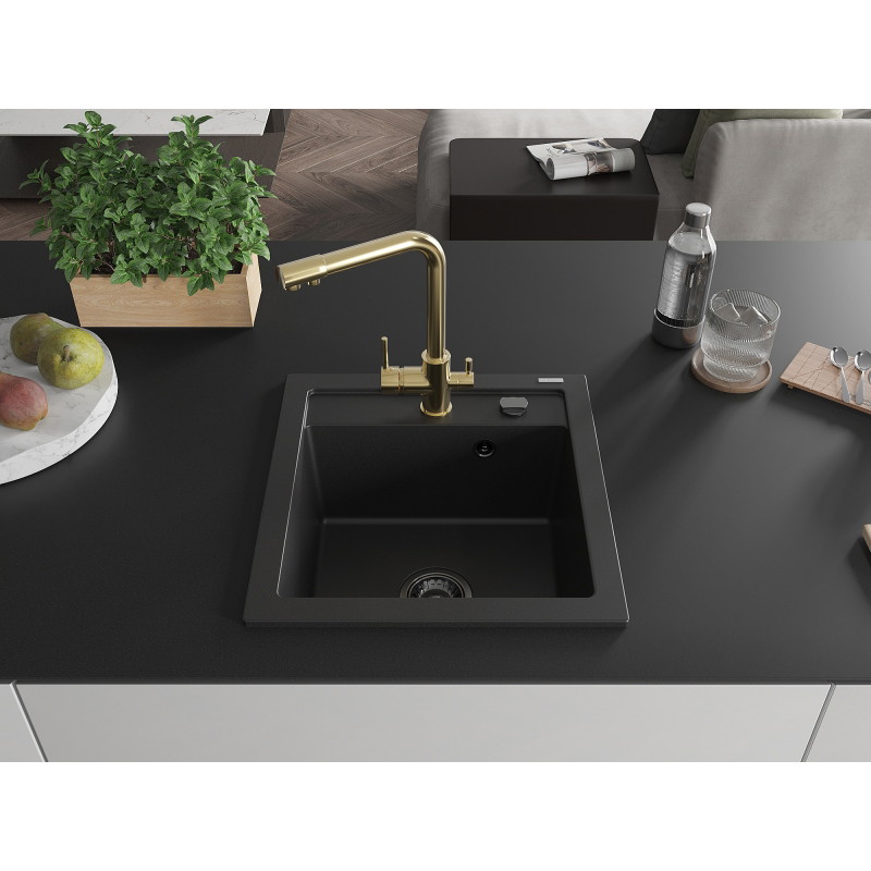 Mexen Vito granitische gootsteen met 1 bak en keukenmengkraan Duero, zwart - 6503-77-671600-50-B