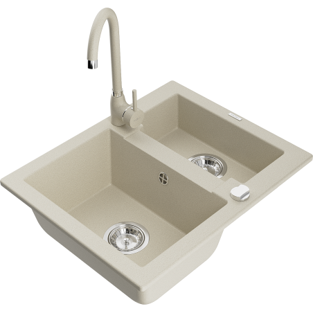 Mexen Carlos fregadero de granito de 1,5 senos con grifo de cocina Telma, beige - 6518-69-670200-69