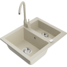Mexen Carlos 1.5-Bowl Granite Sink with Telma Kitchen Faucet, Beige - 6518-69-670200-69