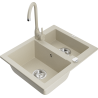 Mexen Carlos granit gootsteen 1,5-komoren met keukenkraan Telma, beige - 6518-69-670200-69