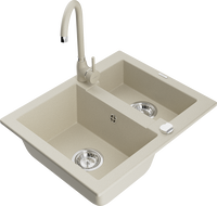 Mexen Carlos 1.5-bowl granite sink with Telma kitchen tap, beige - 6518-69-670200-69