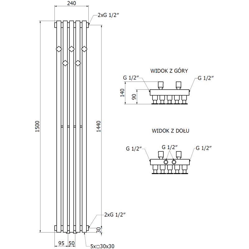 Mexen Flux dekorativer Badheizkörper 1500 x 240 mm, 450 W, Anthrazit - W127-1500-240-00-66